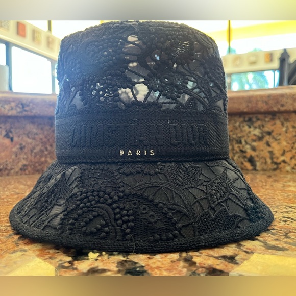 Christian Dior Black Lace Small brim Bucket Hat size 57 - Picture 1 of 8